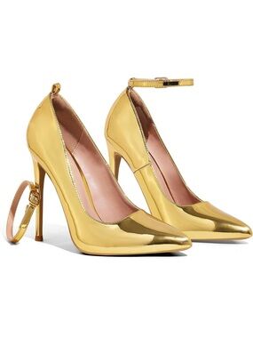 Elisabet Tang Gold Metallic Ankle-Strap Women's Pumps